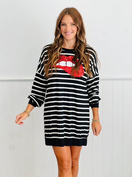 Black/Ivory Kiss & Tell Sweatshirt Dress (Reg.)