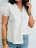 White Eyelet Trim Button Down Blouse (Reg. and Plus)