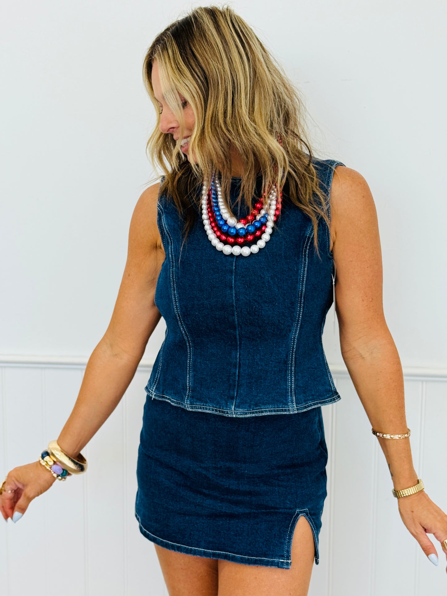 Dark Denim Open Back Top and Mini Skirt Set (Reg.)