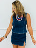 Dark Denim Open Back Top and Mini Skirt Set (Reg.)