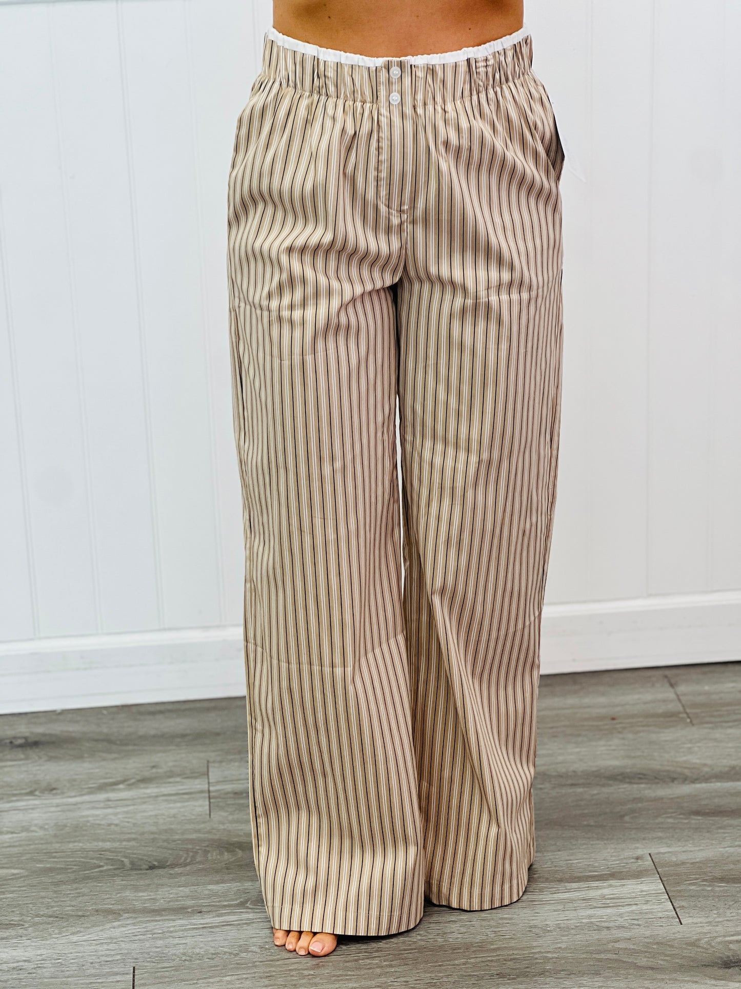 Boxer Style Striped Straight Pants (Reg.) - 4 Colors