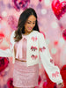 Cream Pink Bow Tie Sweater Cardigan (Reg)