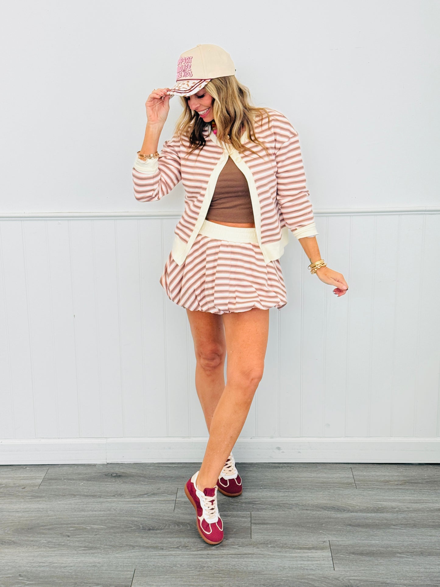 Brown/Pink Stripe Bubble Mini Skirt (Reg.)