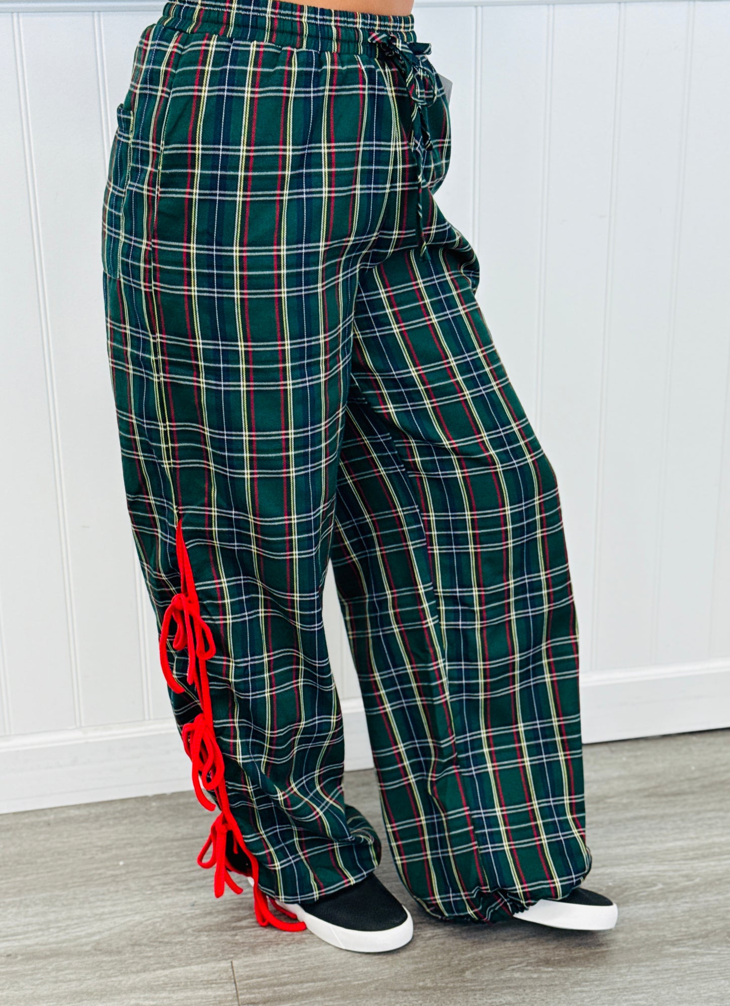H Green Plaid Side Tie Jogger Pants (Reg. and Plus)