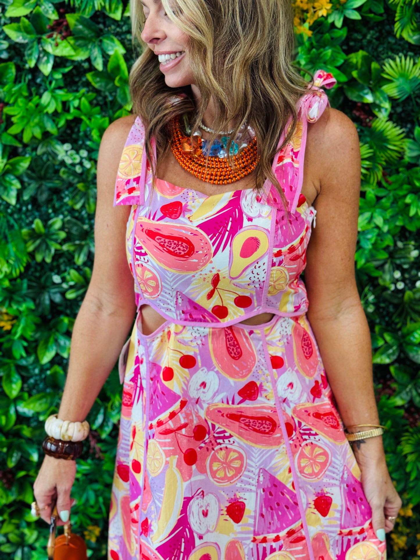 Pink Combo Tropical Print Midi Dress (Reg.)