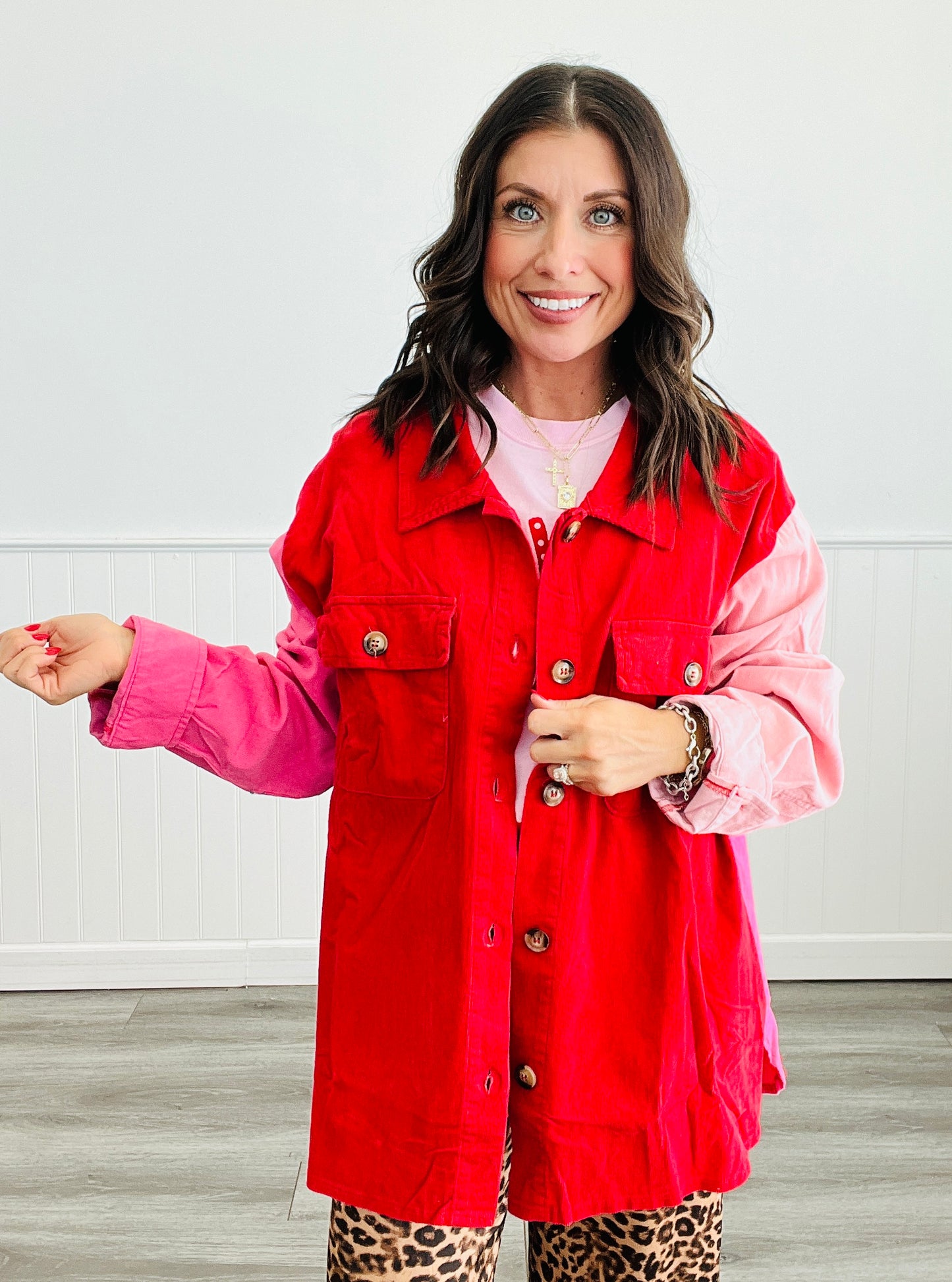 Hot Pink Mix Color Block Shacket (Plus)