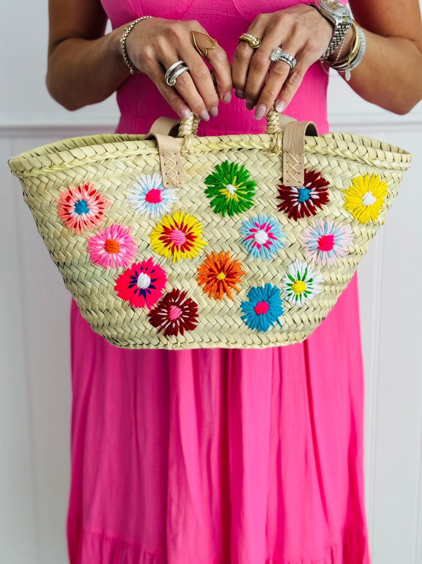 Small Floral Straw Tote Bag