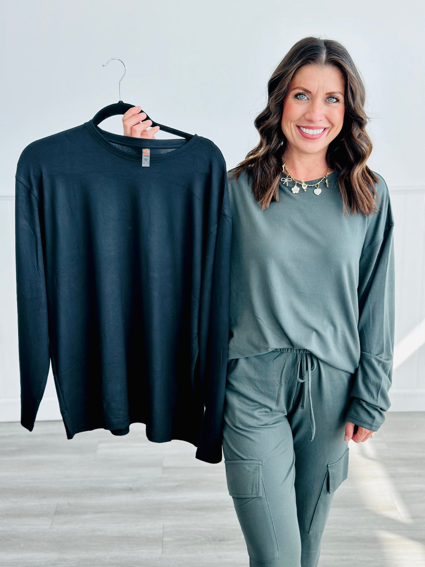 Hacci Drop Shoulder LS Top (Reg.)- 2 Colors