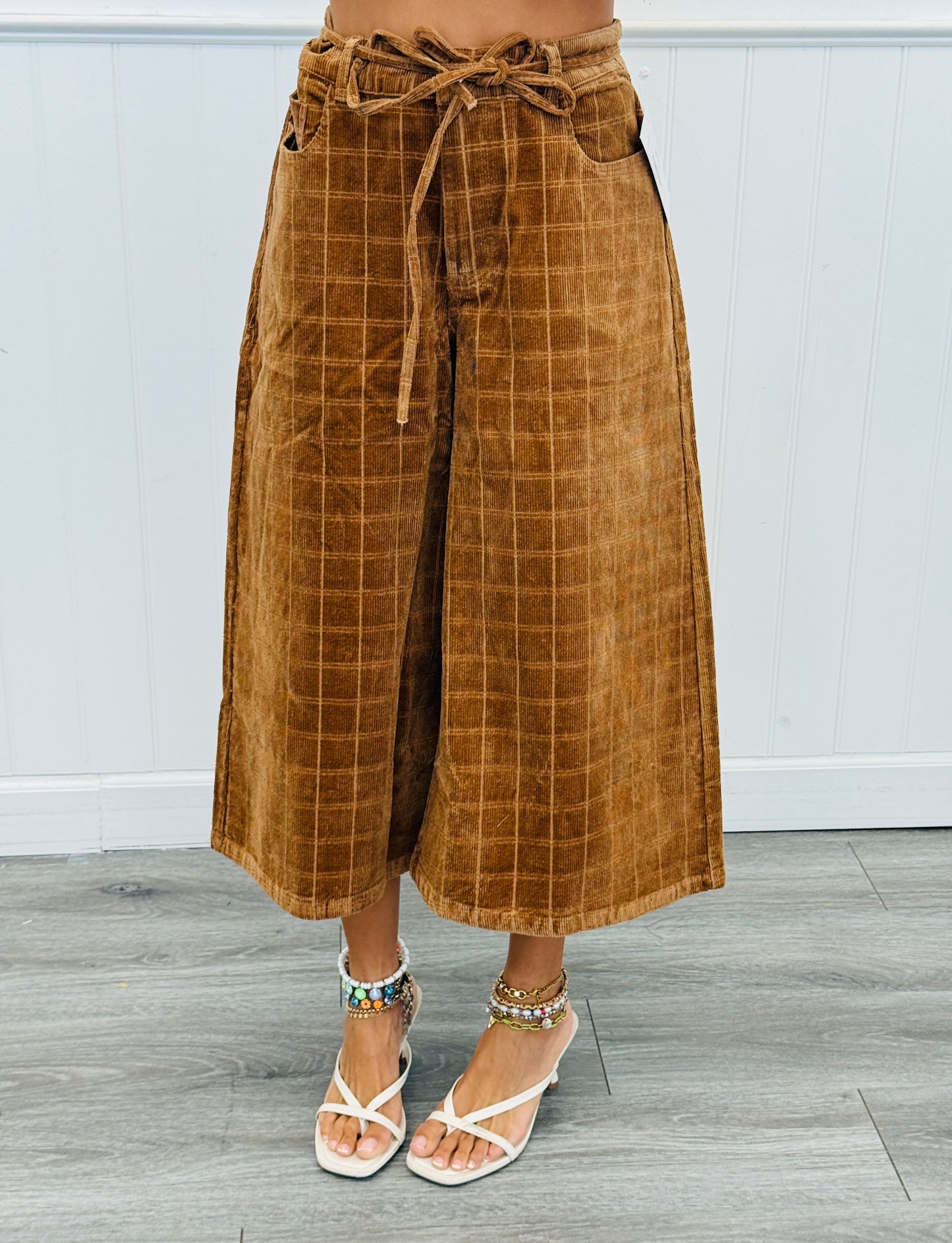 Bronze Wide Leg Plaid Culotte Pants (Reg. and Plus)