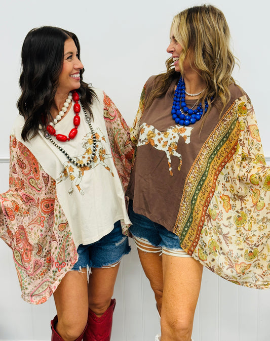Western Floral Horse Kaftan Top (Reg.) - 2 Colors