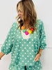 Polka Dot Contrast V-Neck Blouse (Reg. and Plus) - 3 Colors