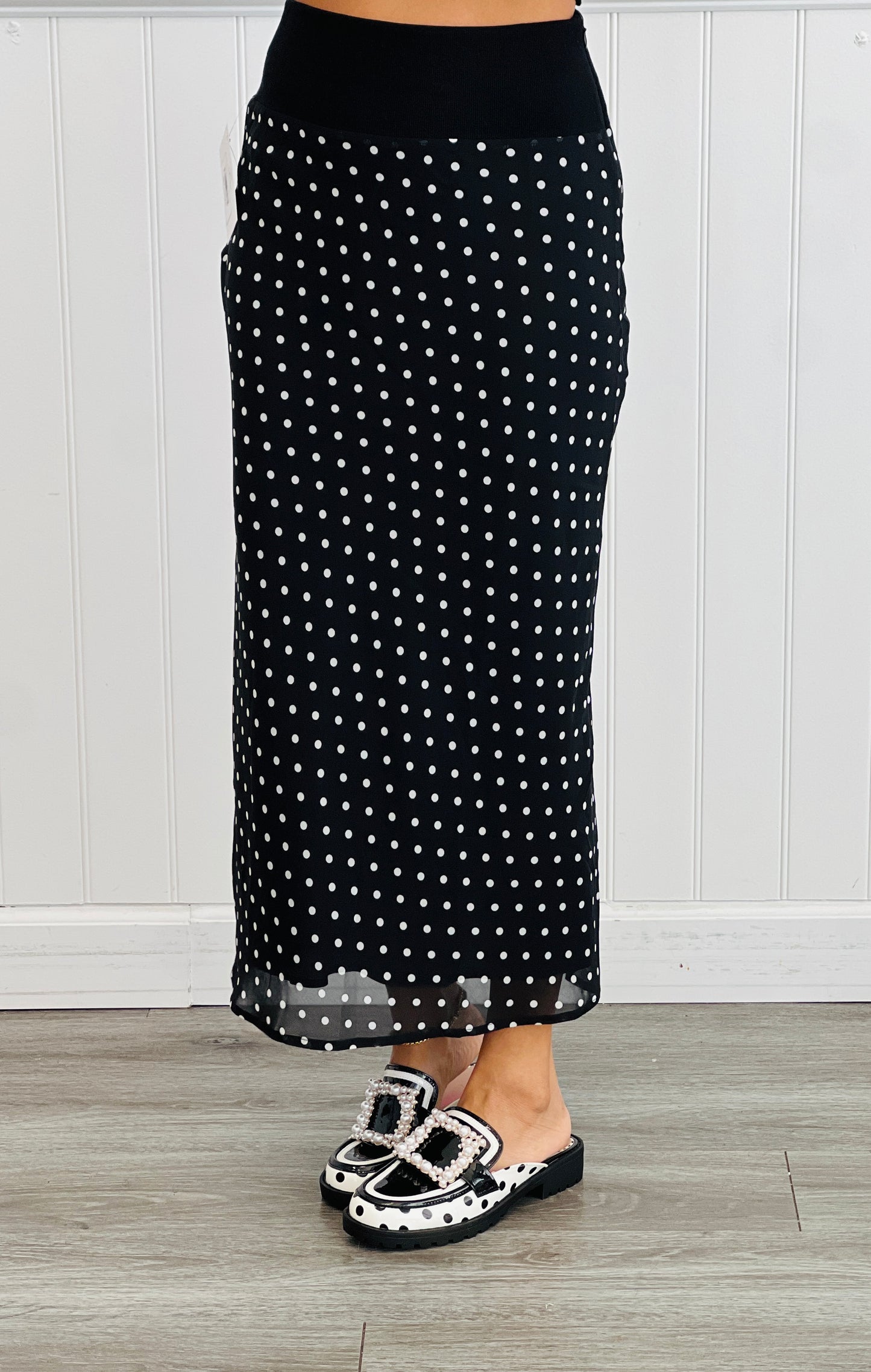 Black/White Polka Dot Top & Midi Skirt Set (Reg.)