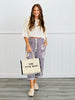 Burgundy Peace Sign Pinstripe Palazzo Pants (Reg. and Plus)