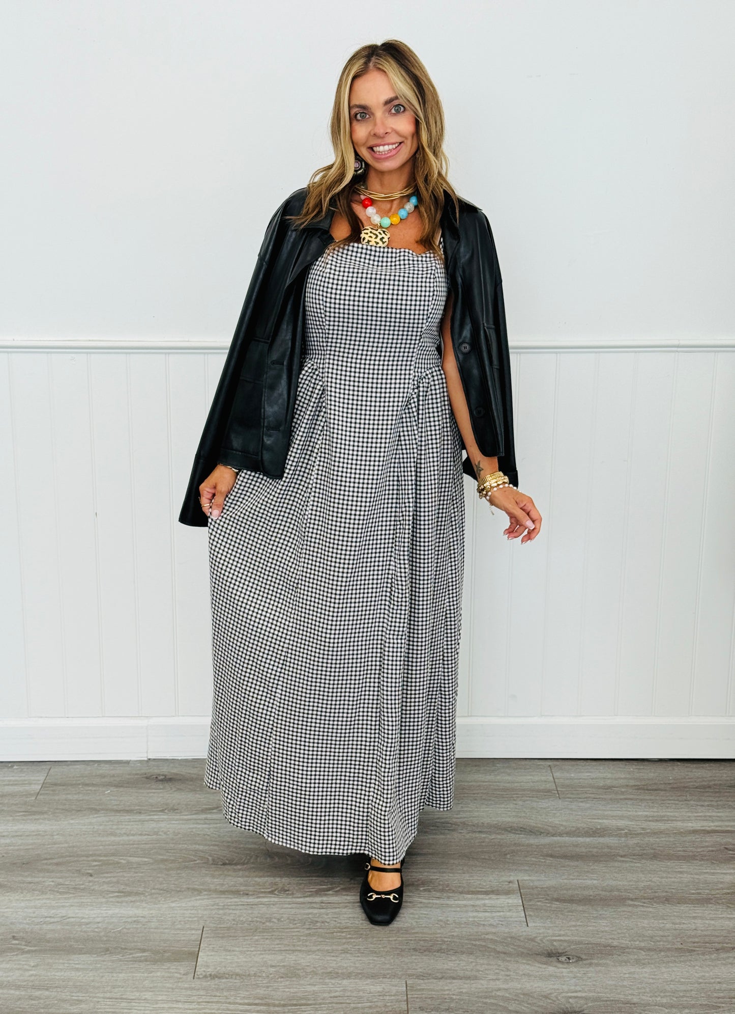 Black/White Gingham Sleeveless Maxi Dress (Reg.)