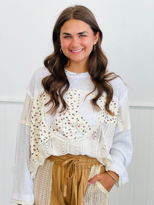 POL Ivory Peace Patch Long Sleeve Top (Reg.)