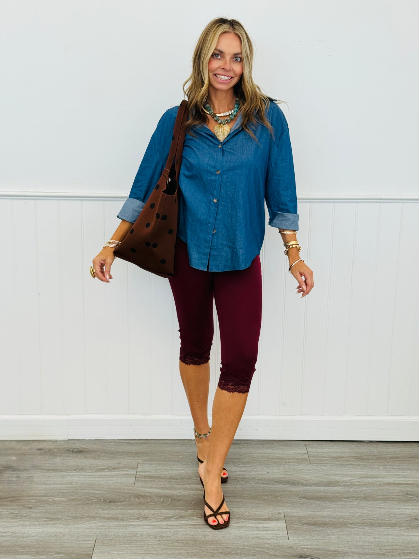 Burgundy Lace Trim Capri Pants (Reg.)