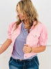 Risen Pink Shirred Sleeve Denim Jacket (Reg & Plus)