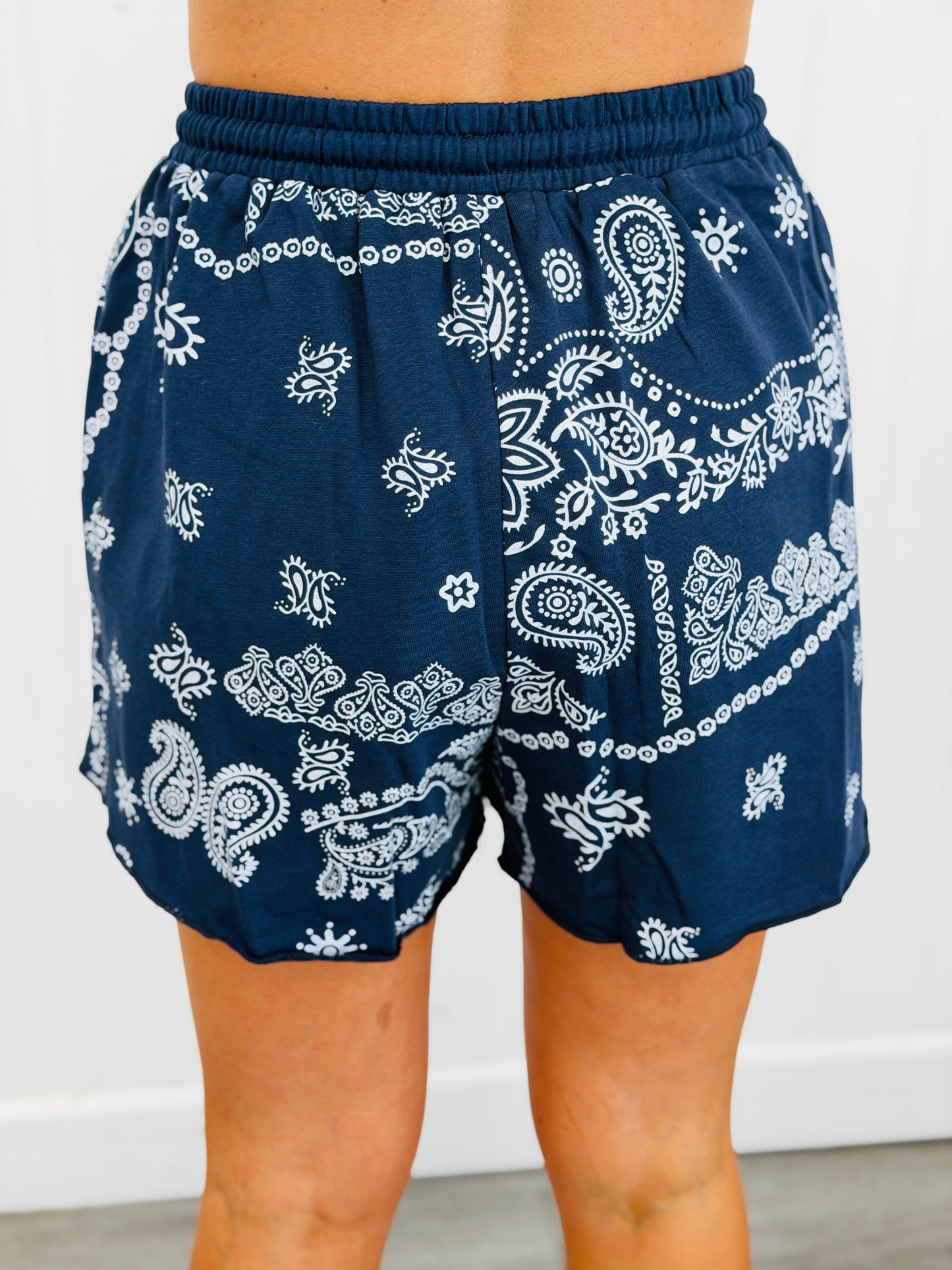 Navy Bandana Paisley Print Henley Top & Shorts Set (Reg.)