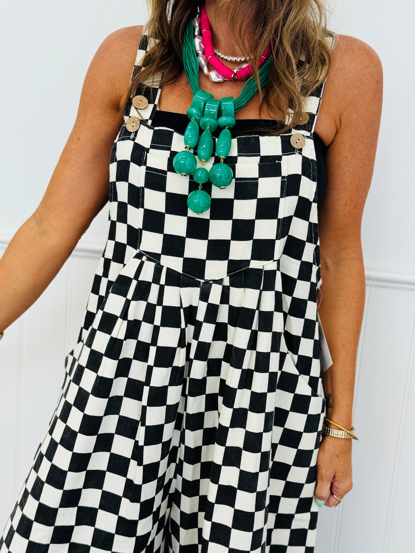 Checkered Wide Leg Overalls (Reg. and Plus)