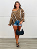 Leopard Print Contrast Outseam Top (Reg.)