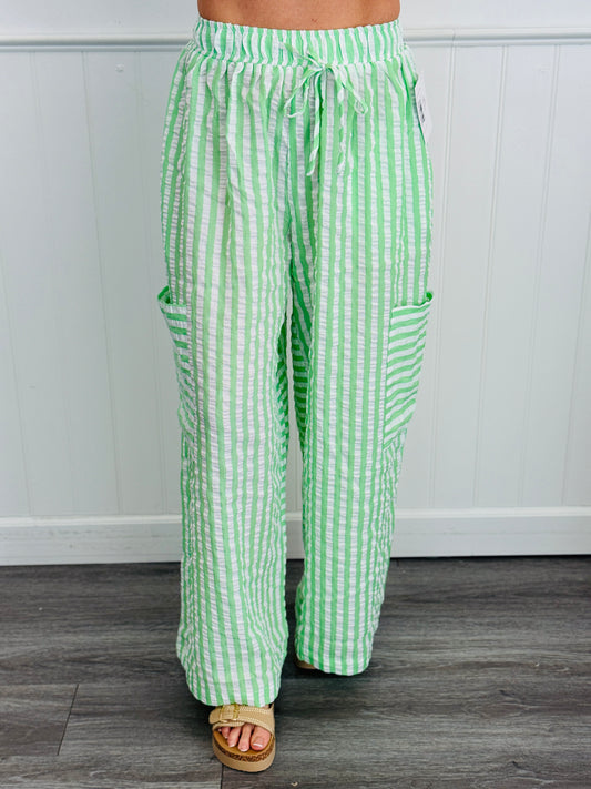 Green Striped Wide Leg Barrel Pants (Reg. & Plus)