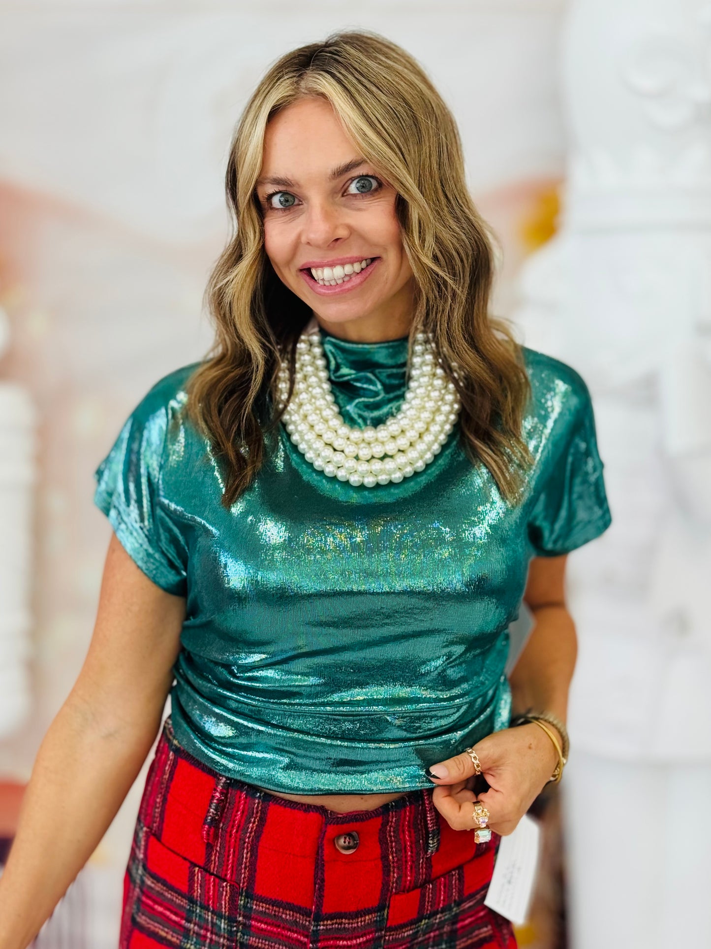 Metallic Embrace Ruched Blouse (Reg.)-4 Colors