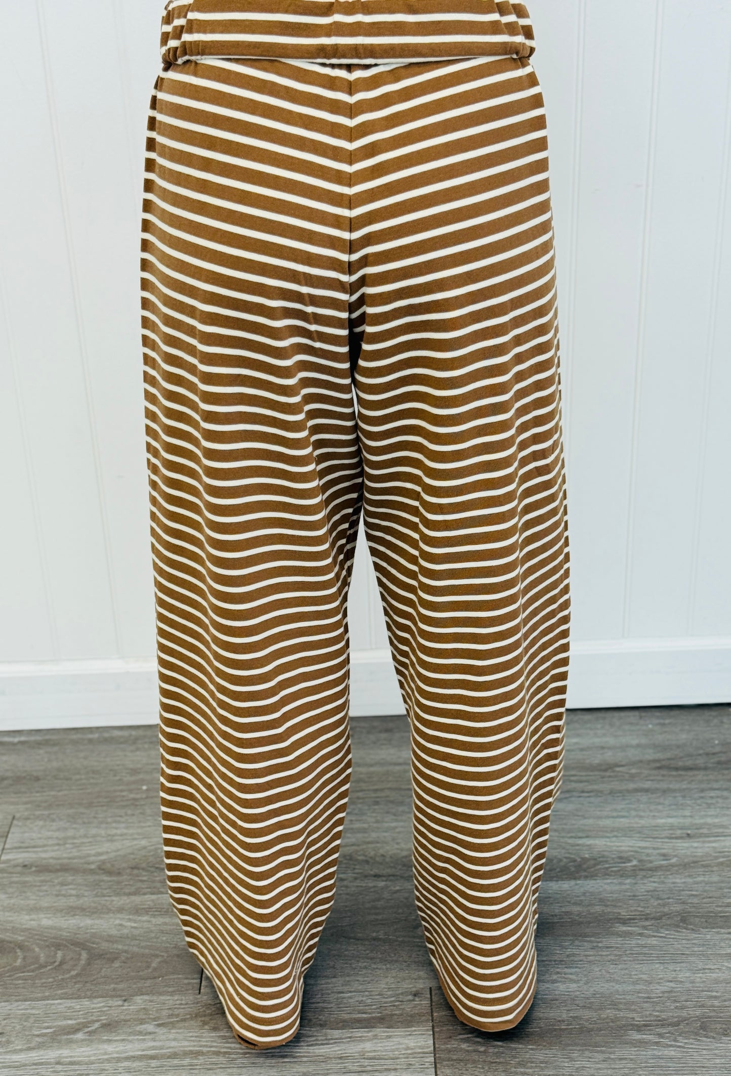 Mocha/Cream Striped Slim Tube & Wide Leg Pant Set (Reg.)