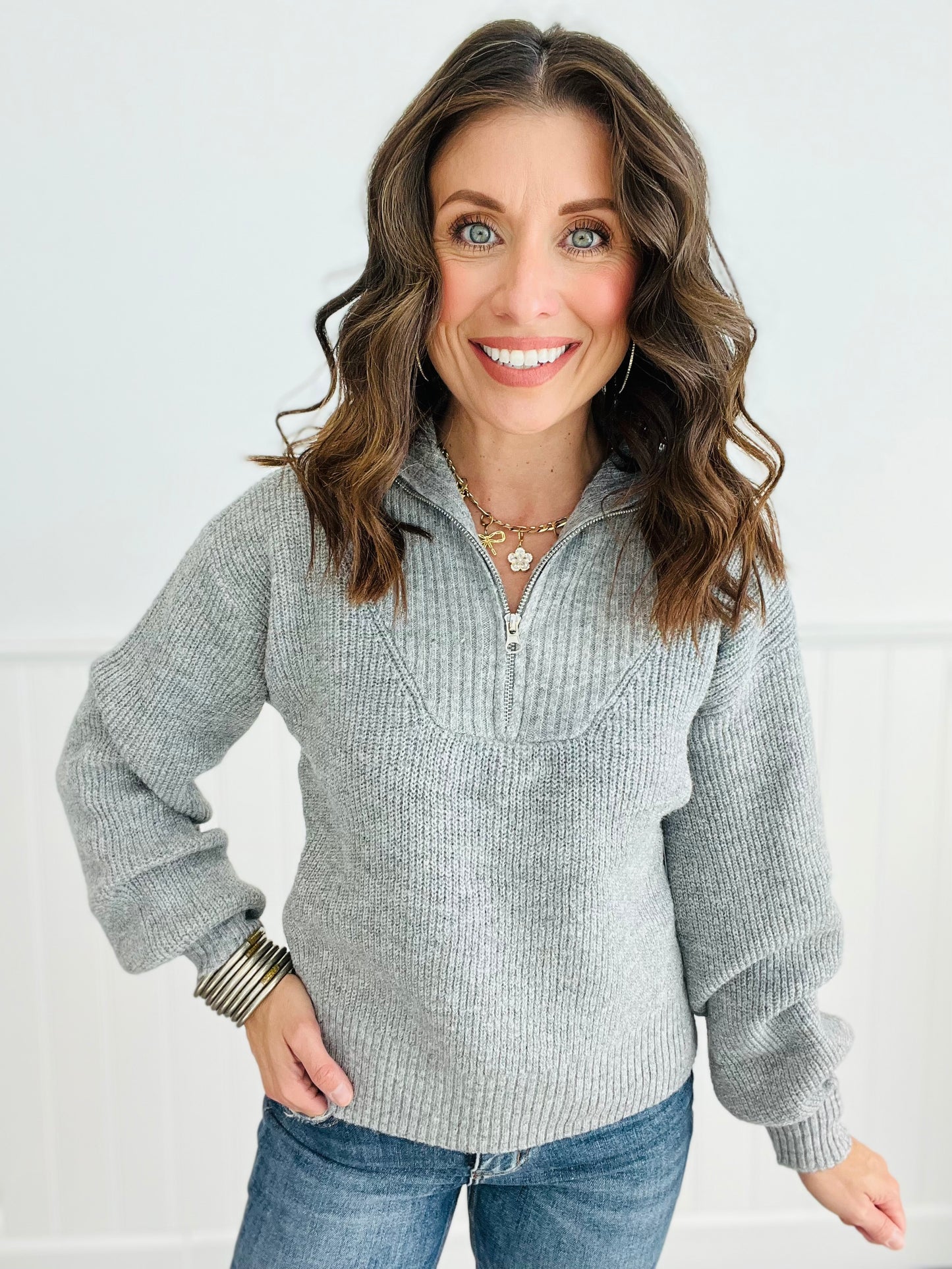 Quarter Zip Sweater Top (Reg.) - 5 Colors