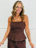 Brown Twill Peplum Top & Pants Set (Reg.)