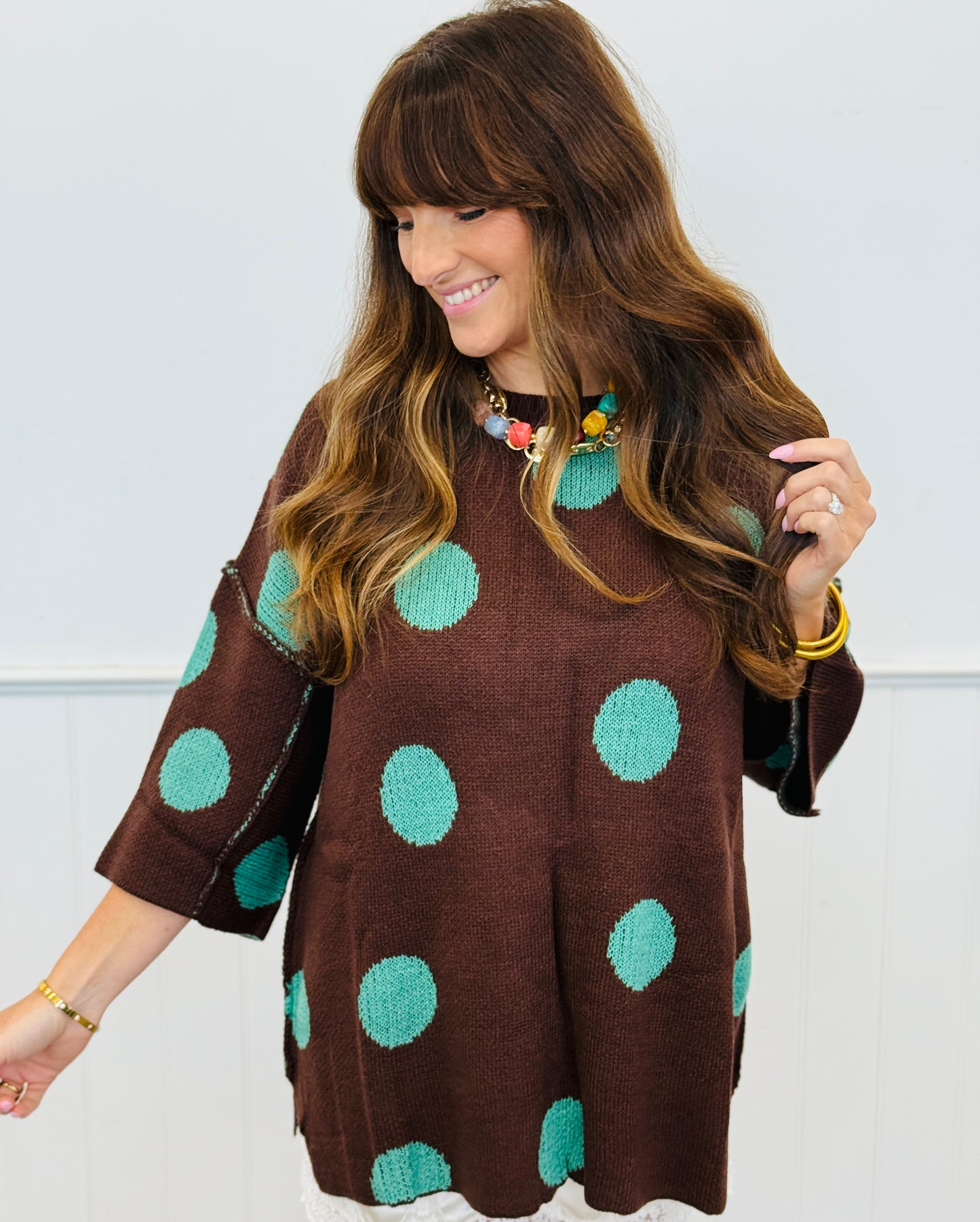 Polka Dot Patterned Sweater Top (Reg.) - 2 Colors