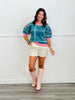 Turquoise Plaid Puff Sleeve Sweater (Reg. and Plus)
