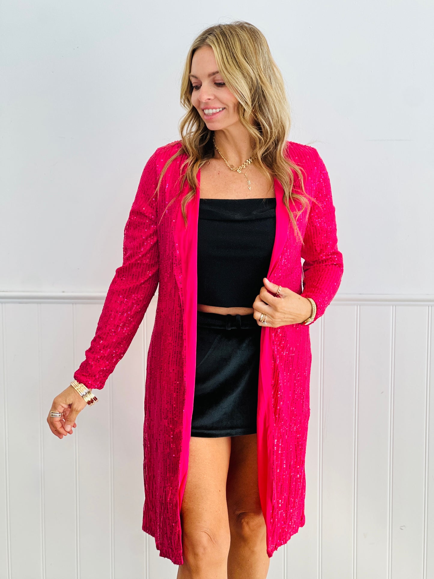 Shimmering Sequin Longline Cardigan (Reg & Plus)-3 Colors