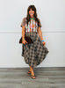 Brown Plaid Handkerchief Hem Midi Skirt (Reg.)
