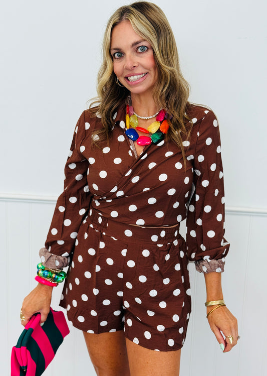 Brown Polka Dot Front Tie Top (Reg.)