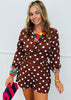 Brown Polka Dot Front Tie Top (Reg.)