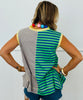 Green Blue Grey Striped Color Block Sleeveless Top (Reg & Plus)