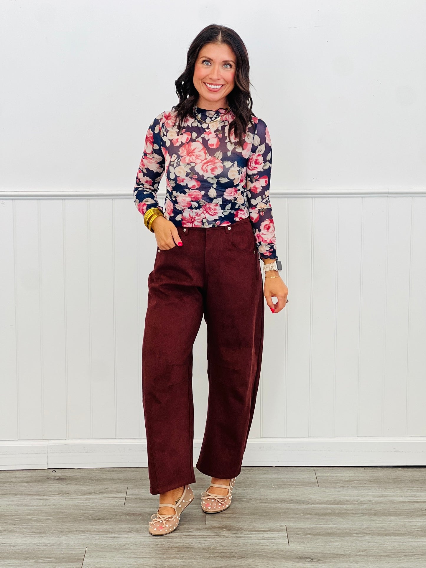 Semi Sheer Floral Print Mesh Top (Reg.) - 3 Colors
