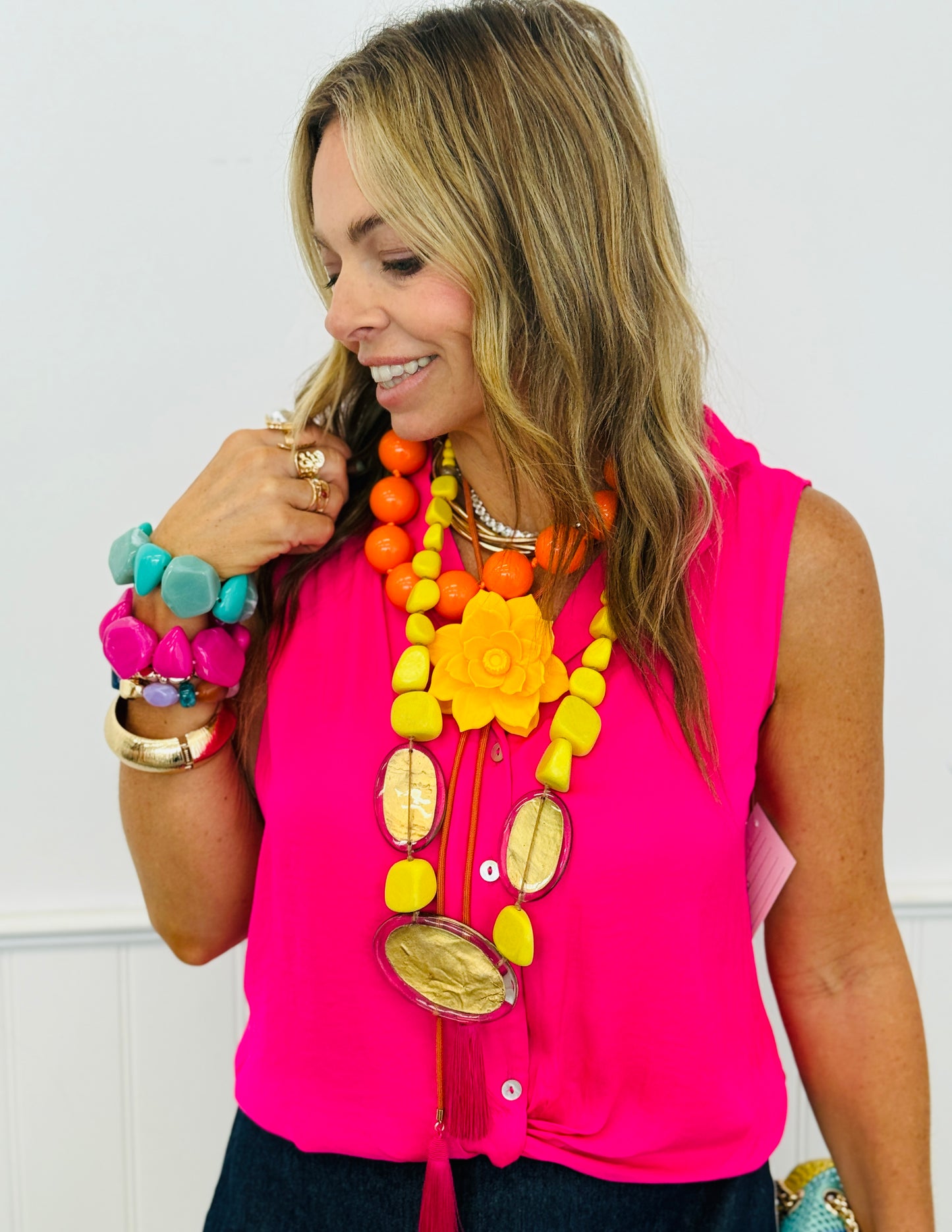 Knotted Collared Sleeveless Top (Reg.)-5 Colors