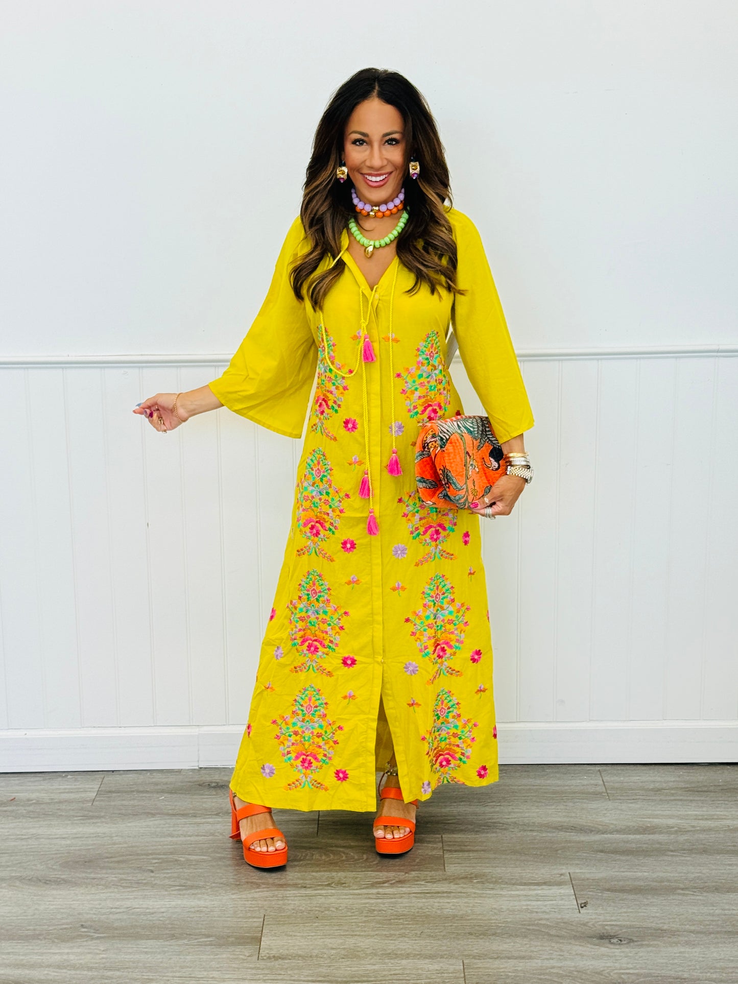 POL Mustard Multi Floral Button Down Maxi Dress (Reg.)