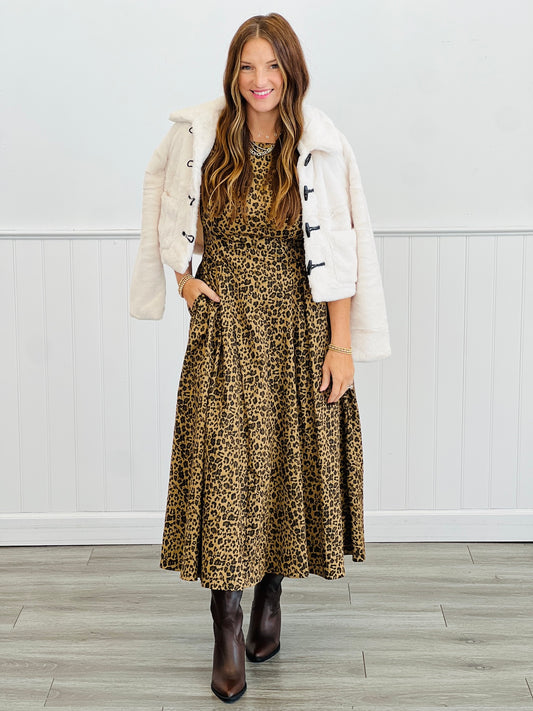 Leopard Scoop Back Midi Dress (Reg)