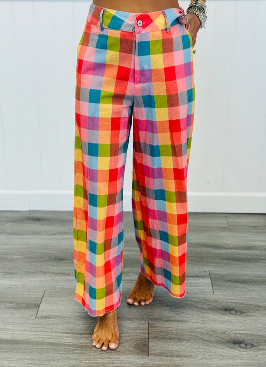 Vivid Checkered Wide Leg Pants (Reg)