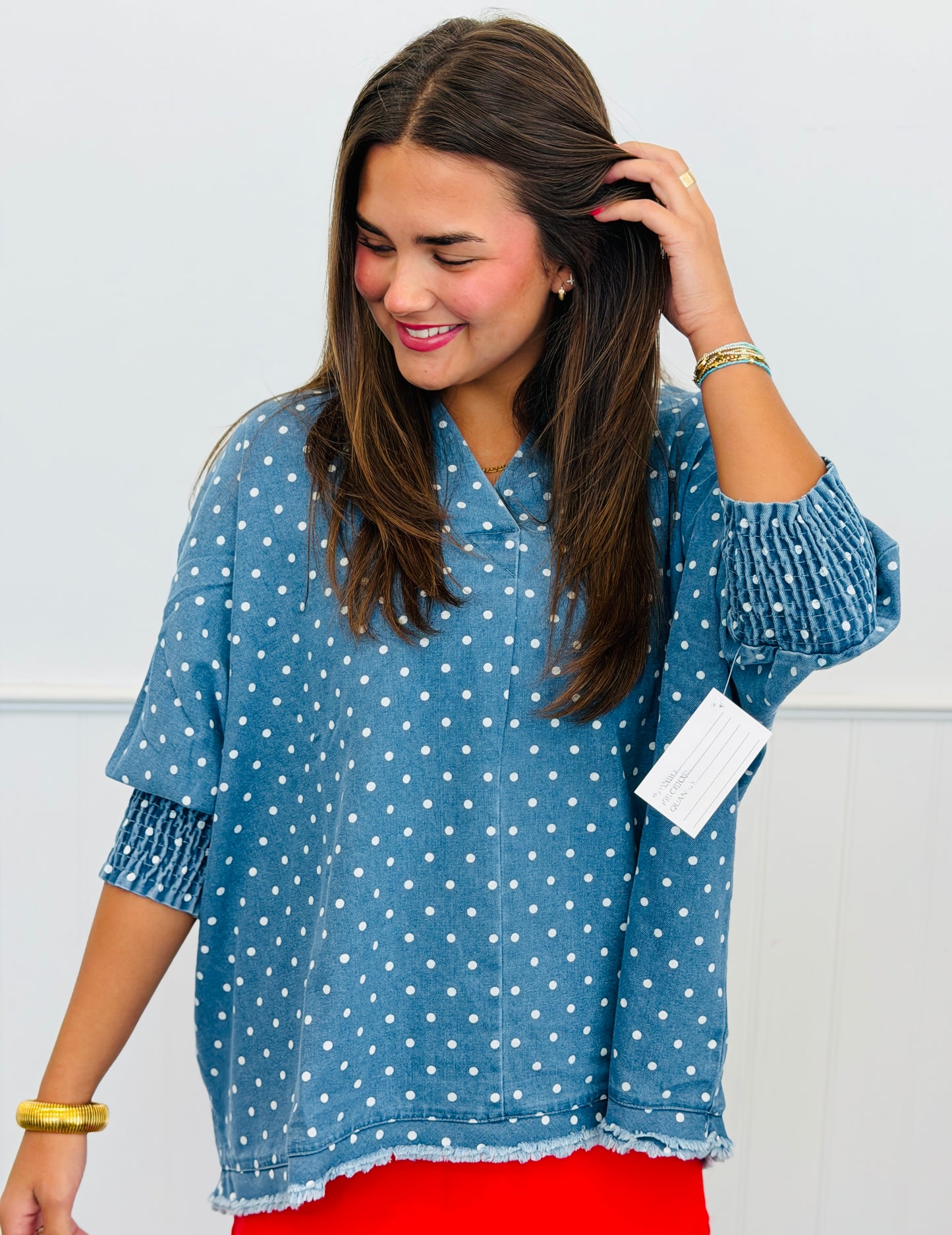 Light Denim Polka Dot Pullover Shirt (Reg & Plus)