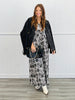 Grey/Black Washed Rose Print Wide Leg Overalls (Reg.)