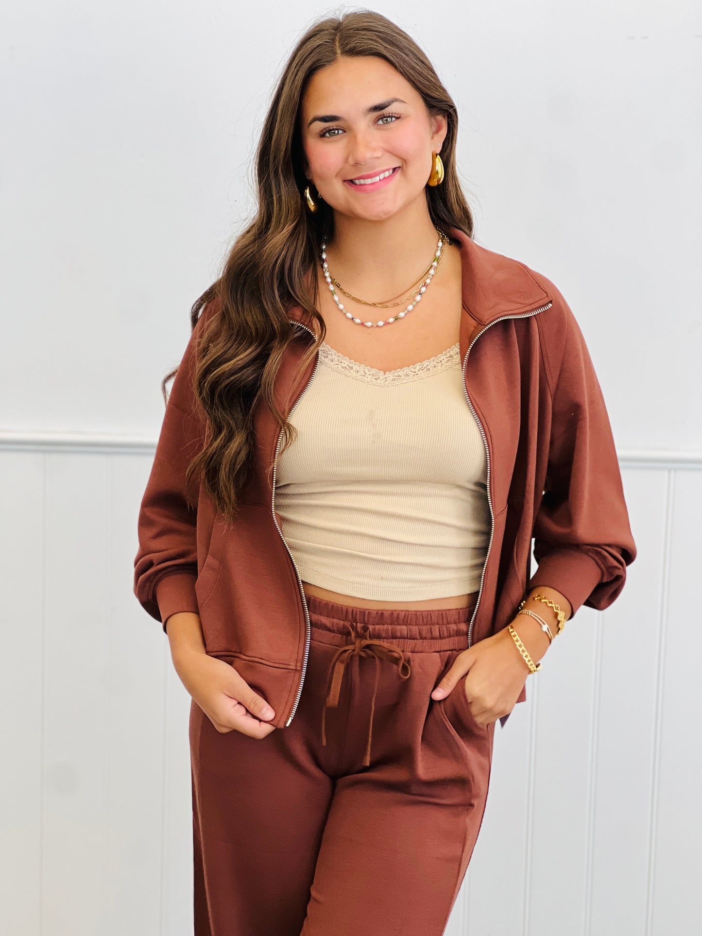 Chestnut Scuba Modal Zip Up Jacket (Reg.)