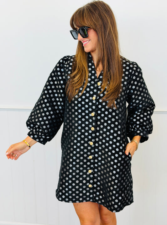 Silver/Black Metallic Polka Dot Mini Dress (Reg.)