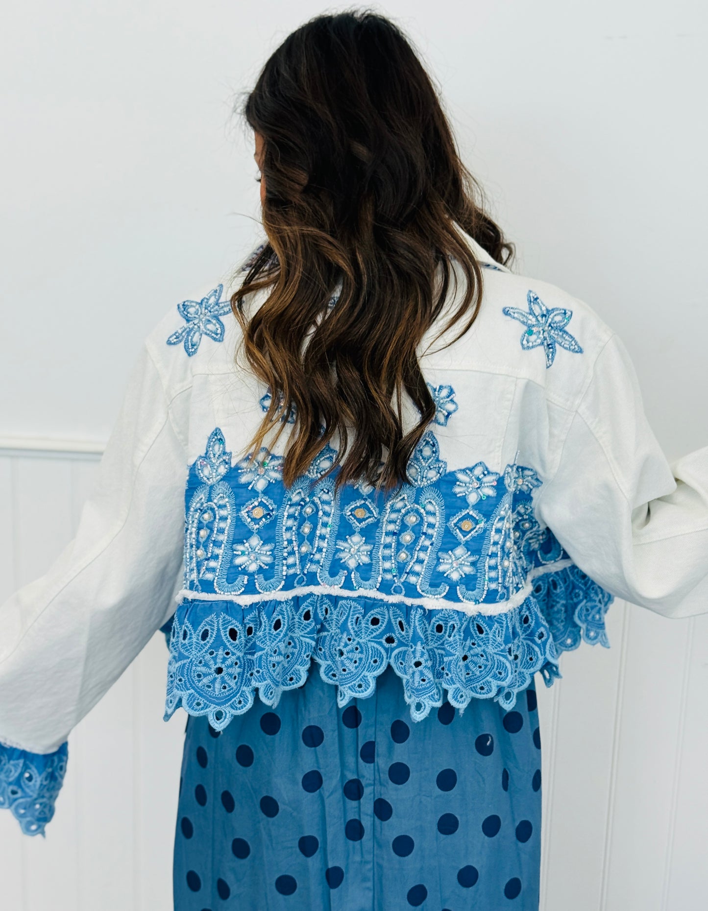 POL Ivory/Blue Cropped Jacket Top (Reg.)