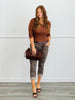 Brown 3/4 Sleeve V-Neck Button Bodysuit (Reg.)