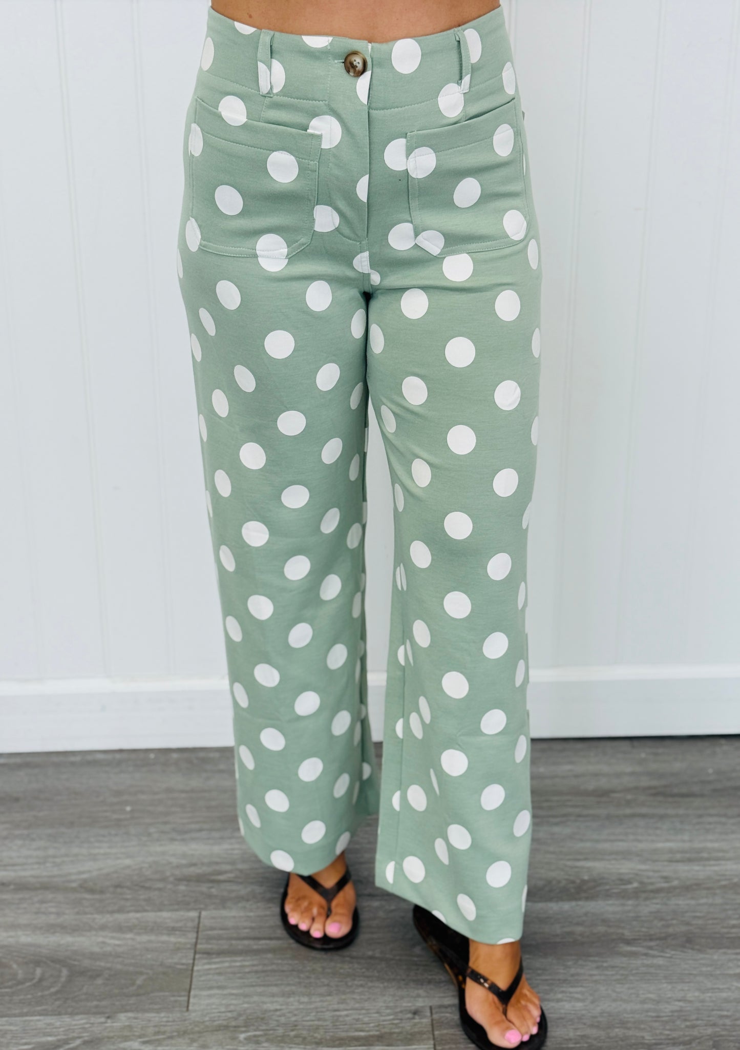 Sage/Ecru High Rise Polka Dot Pants (Reg & Plus)