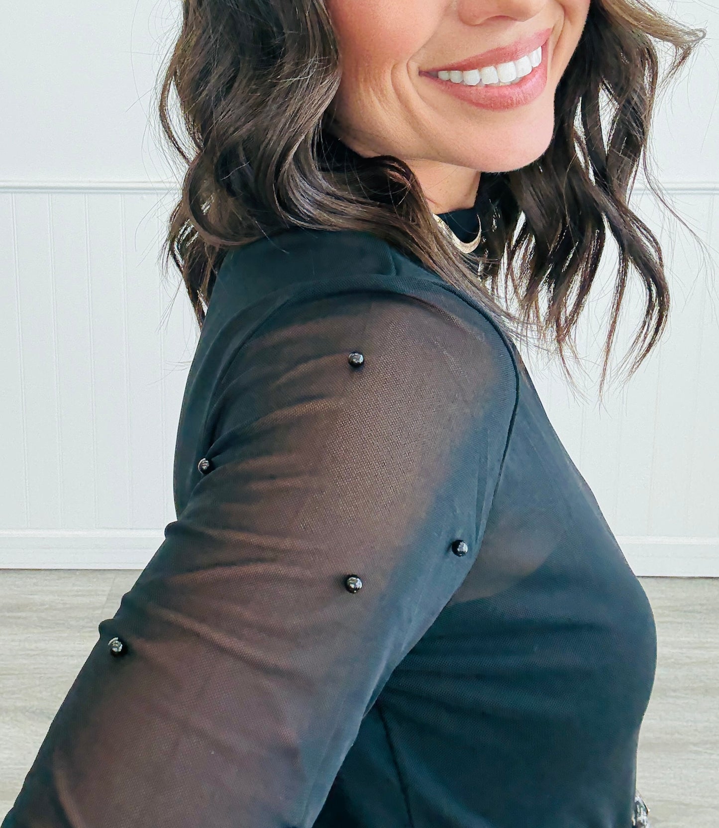 Black Pearl Detailed Mesh Top (Reg. and Plus)