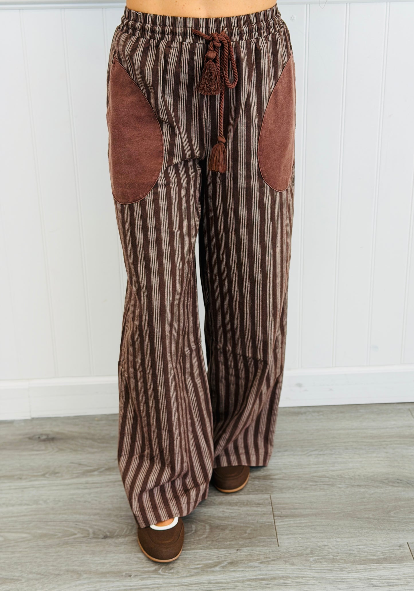 Washed Brown Striped Sweatshirt & Pants Set (Reg & Plus)